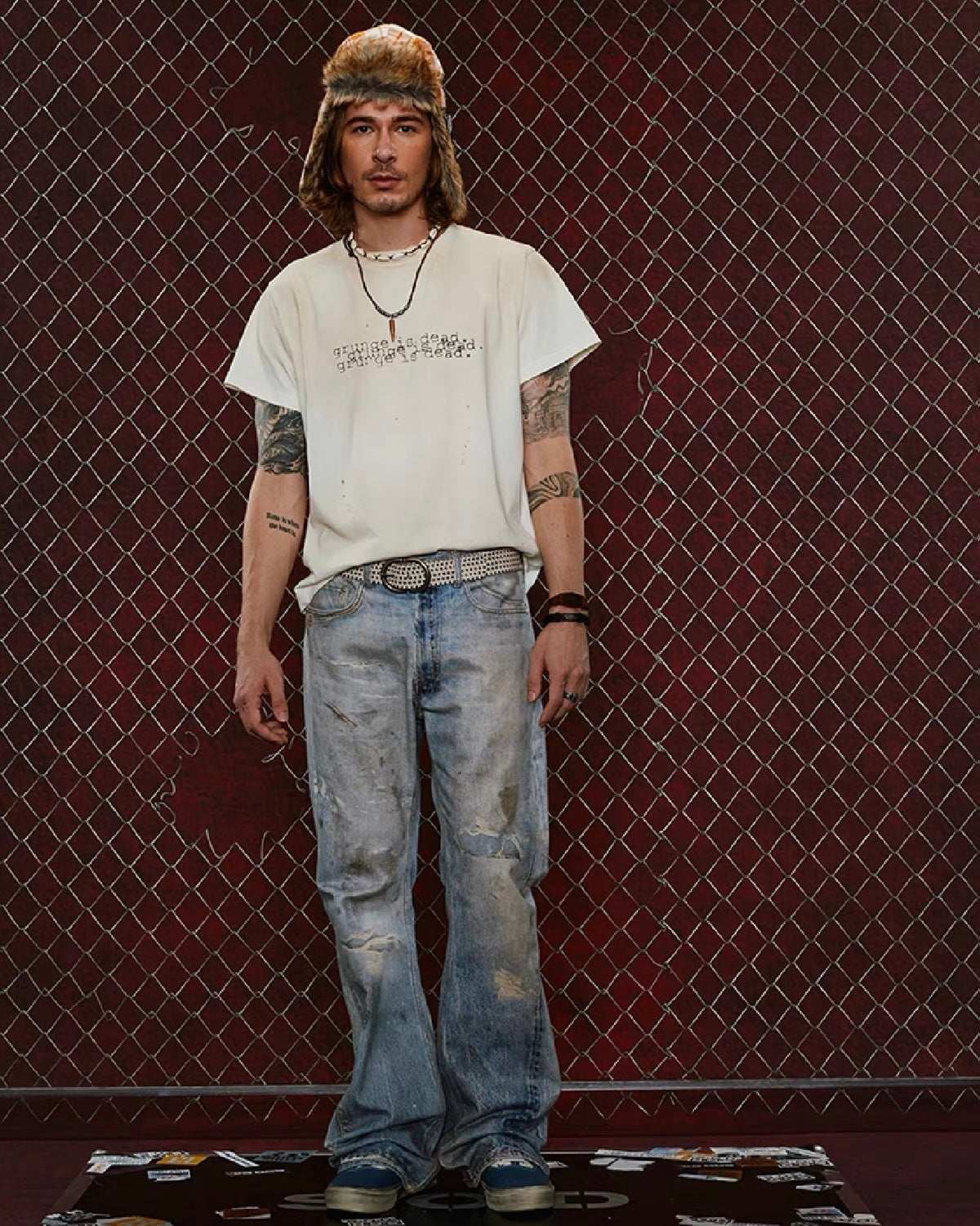 digital print bootcut jeans