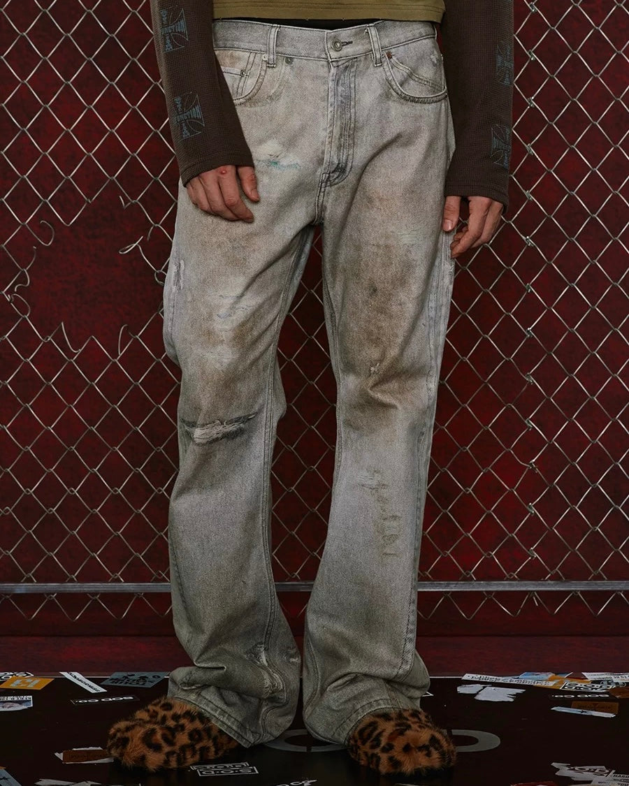 digital print bootcut jeans