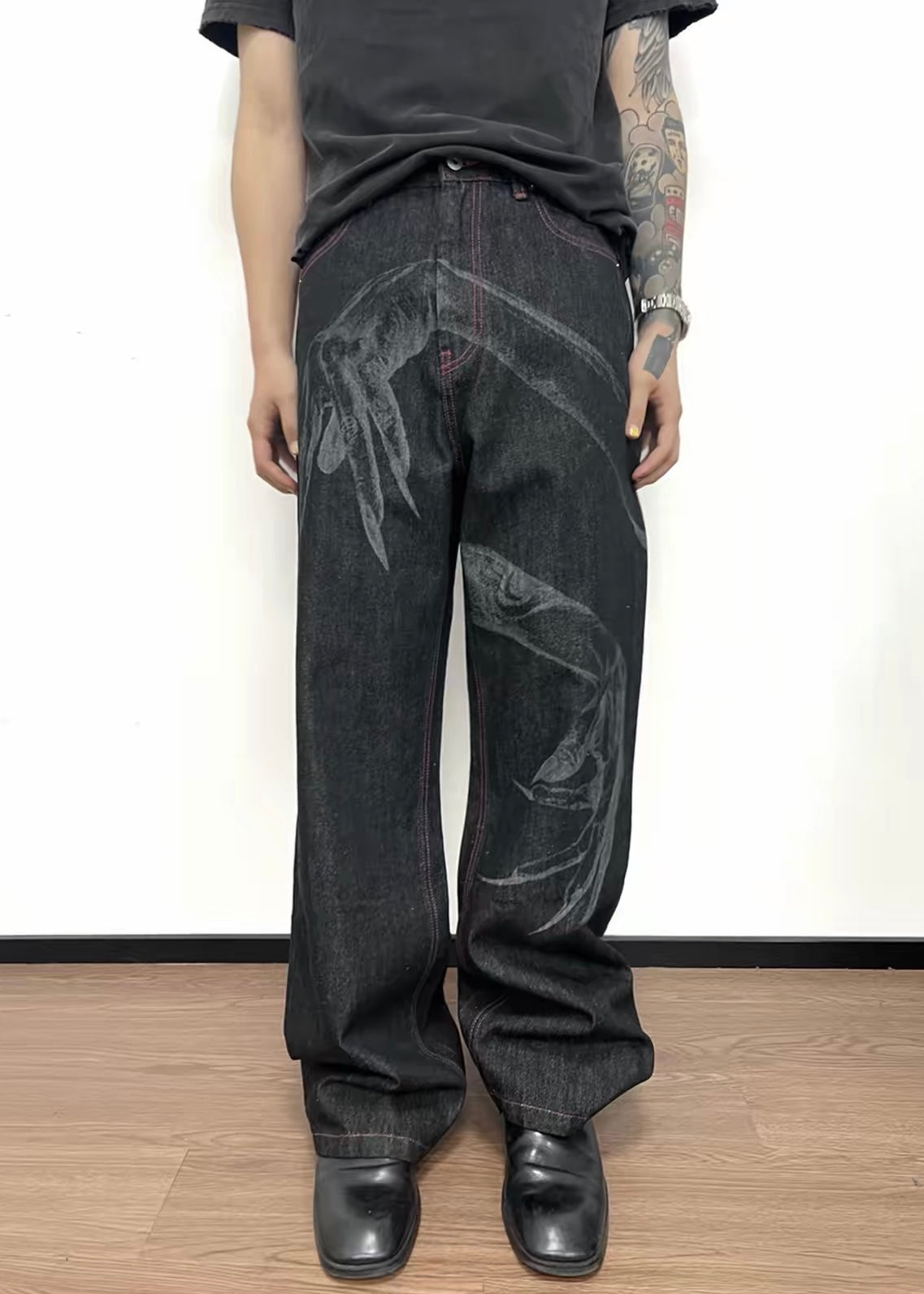 WANNA LAB ghost hand raw denim jeans