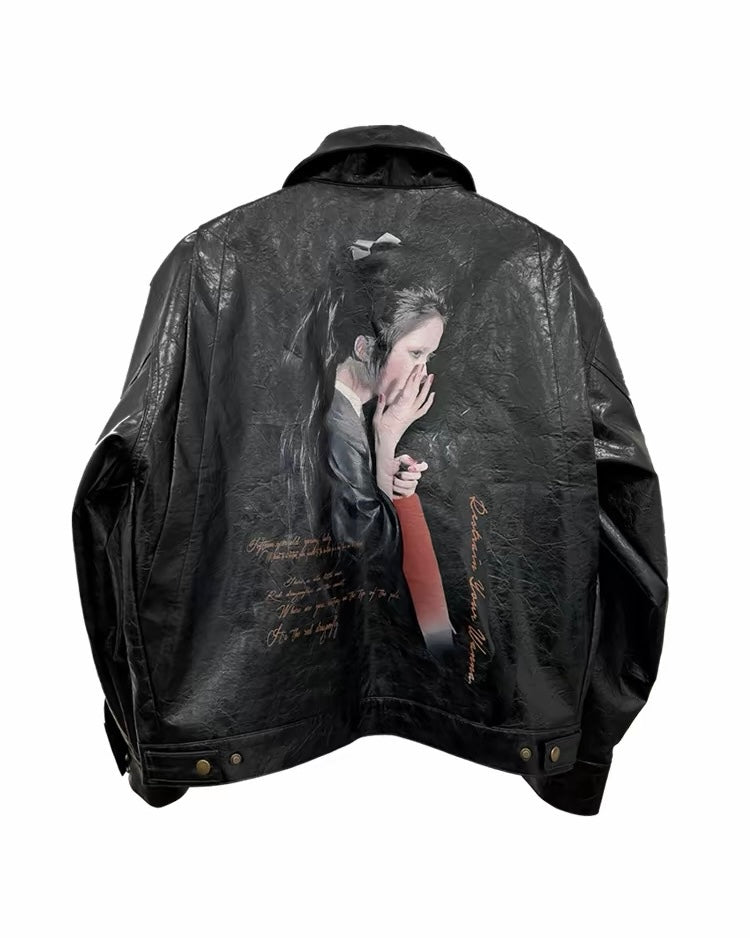 WANNALAB woman portrait PU jacket