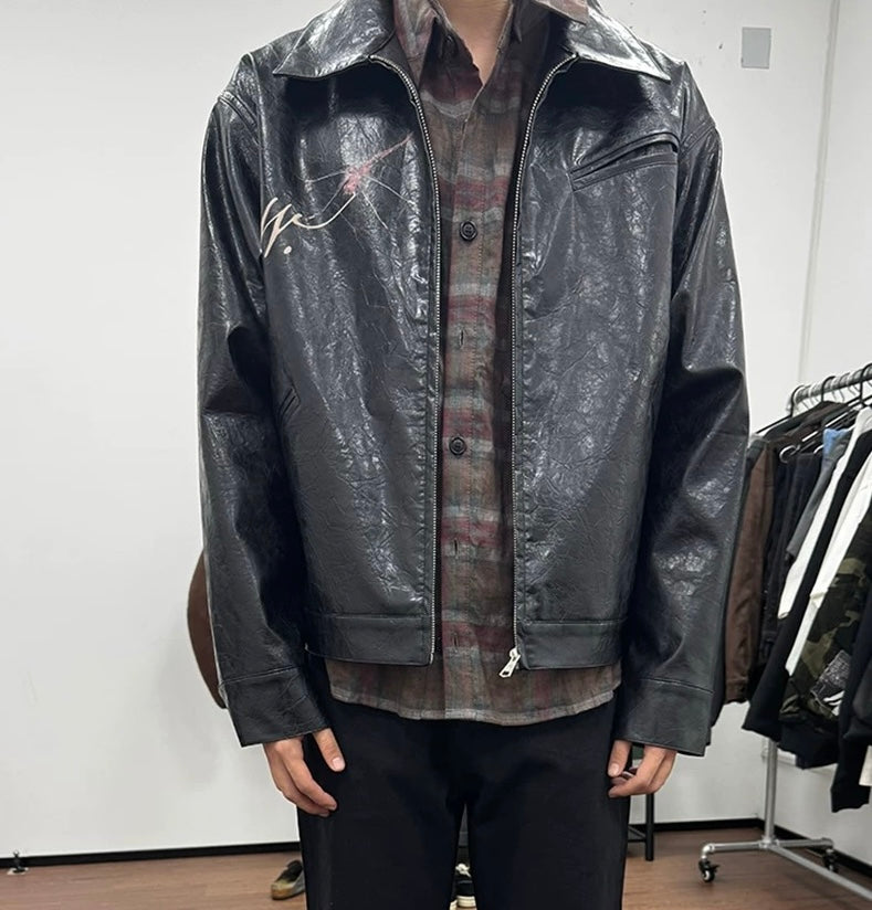 WANNALAB woman portrait padded PU jacket