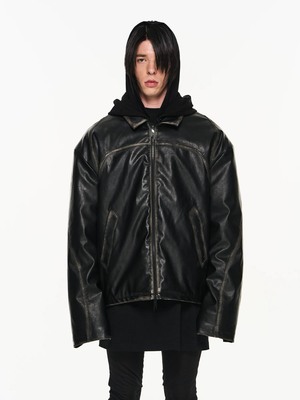 BLIND NO PLAN hoddied padded pu jacket