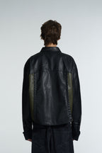 SHORTENED FAUX LEATHER JACKET - BLACK