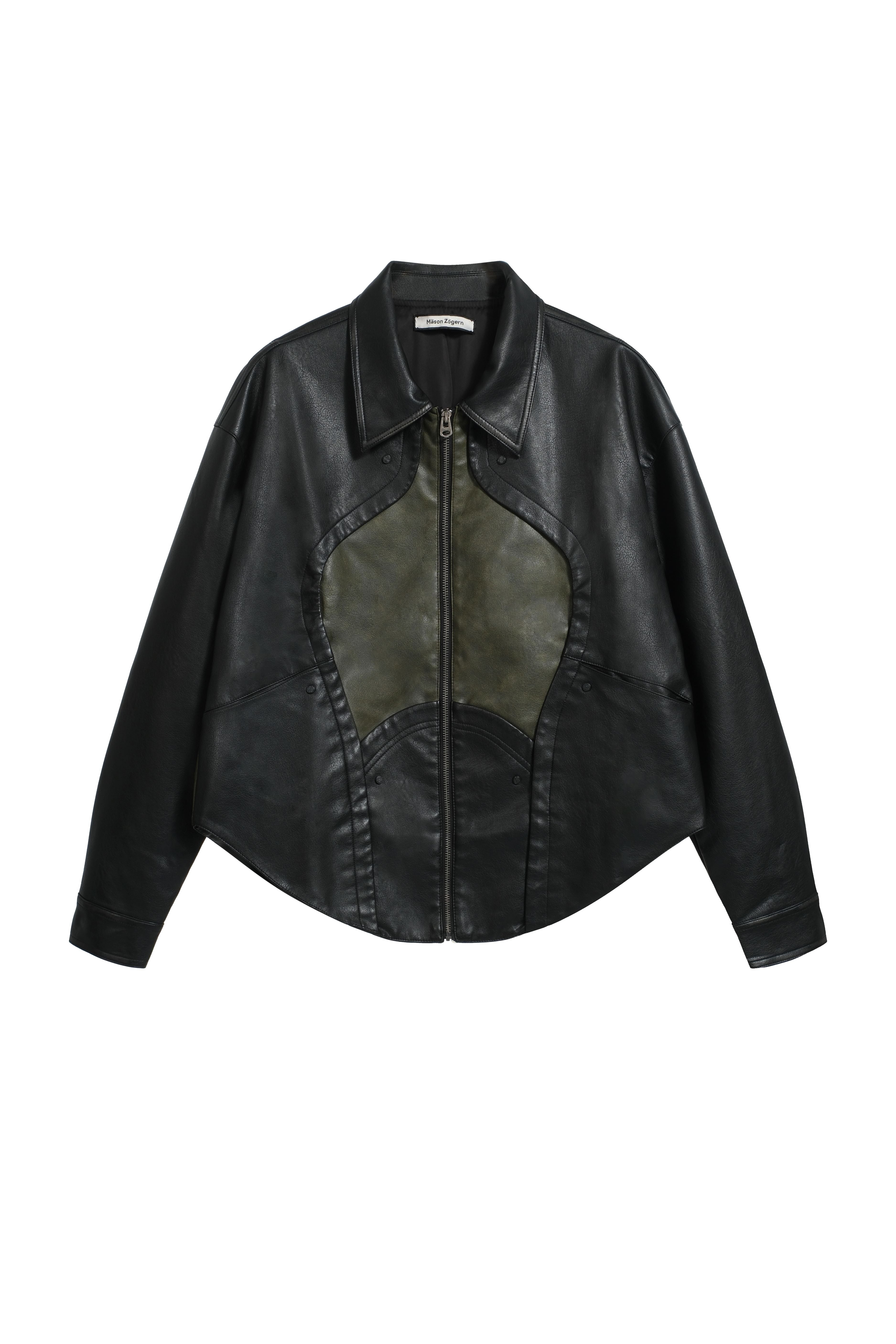 SHORTENED FAUX LEATHER JACKET - BLACK