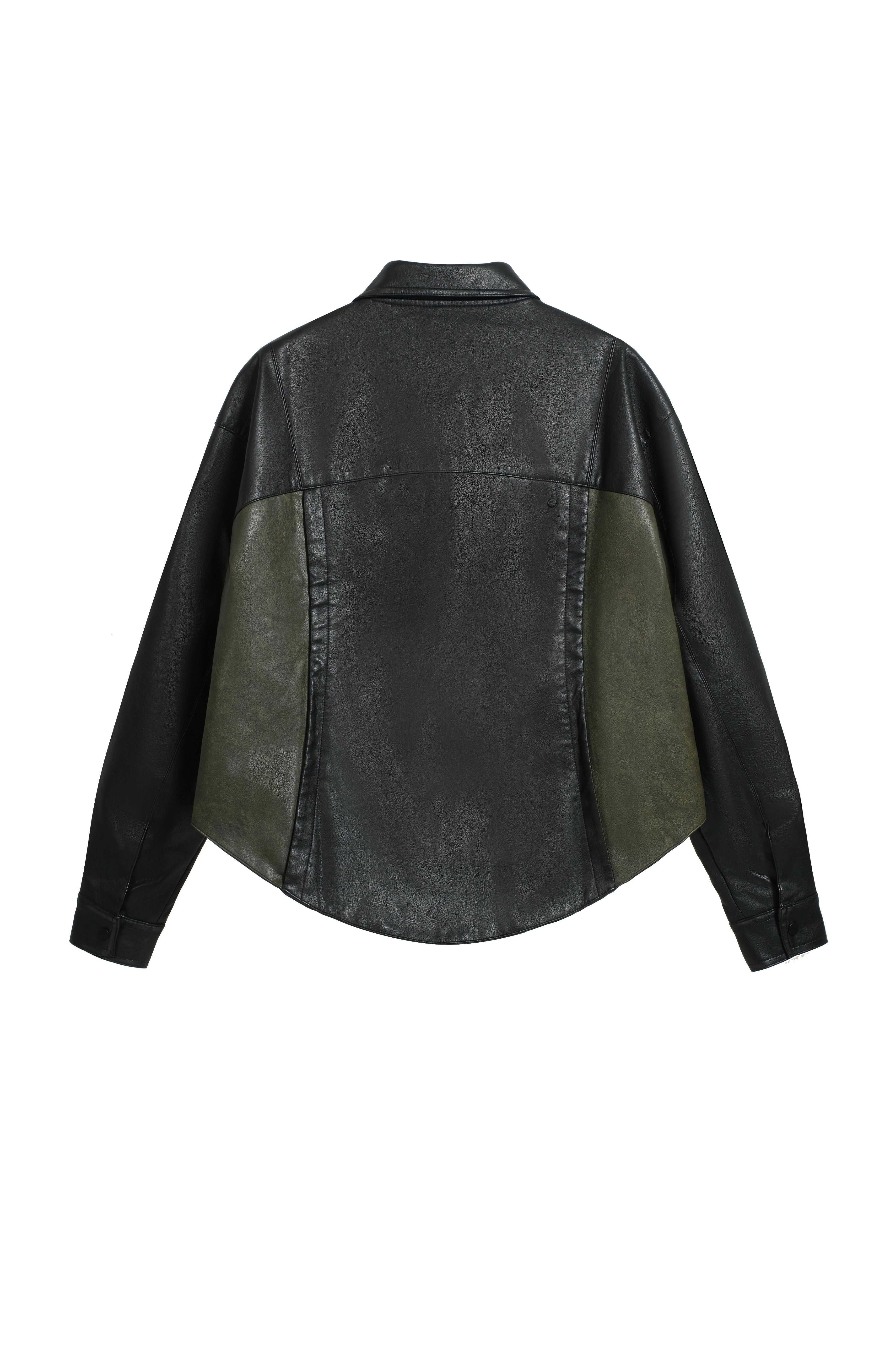 SHORTENED FAUX LEATHER JACKET - BLACK