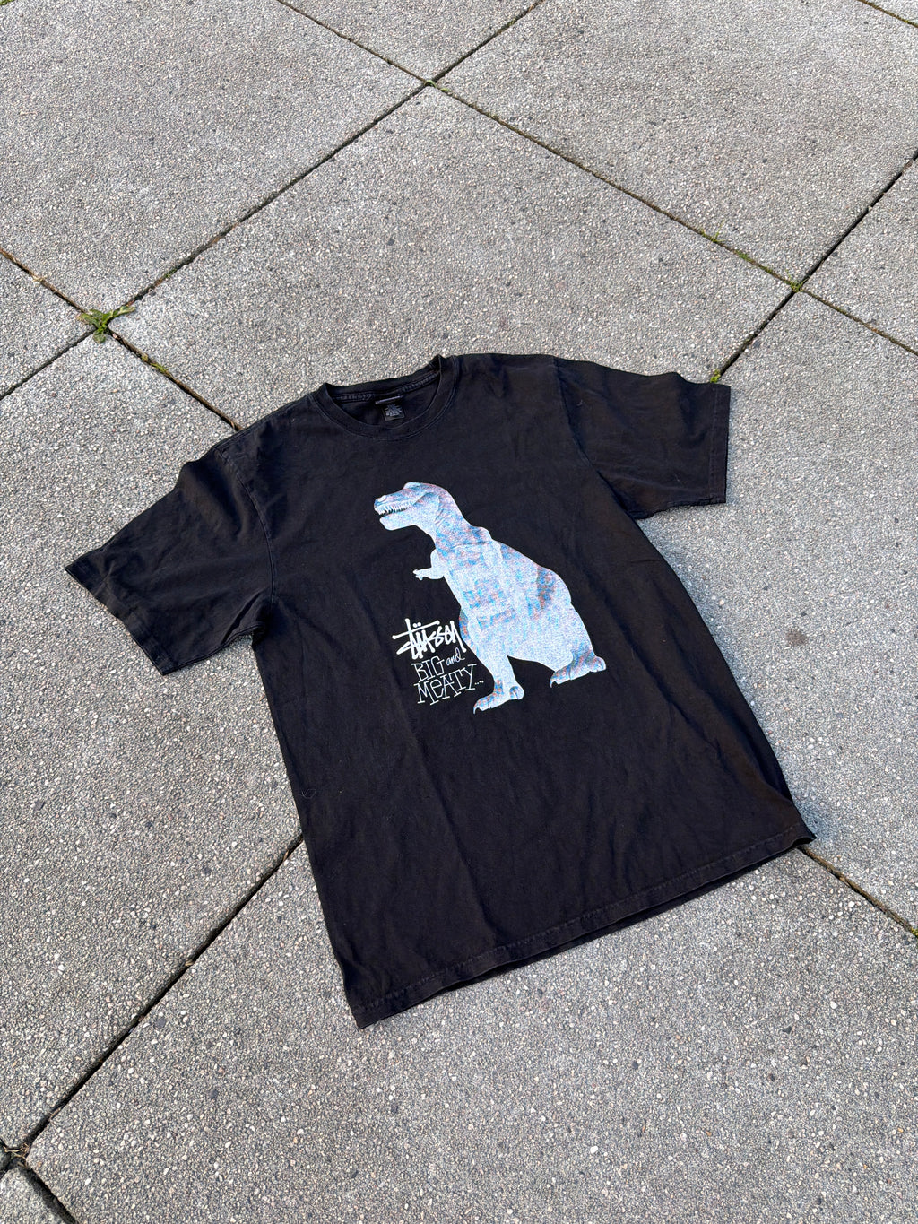 Stüssy – T-Rex „Big and Meaty" Pigment Dyed Tee (Black)