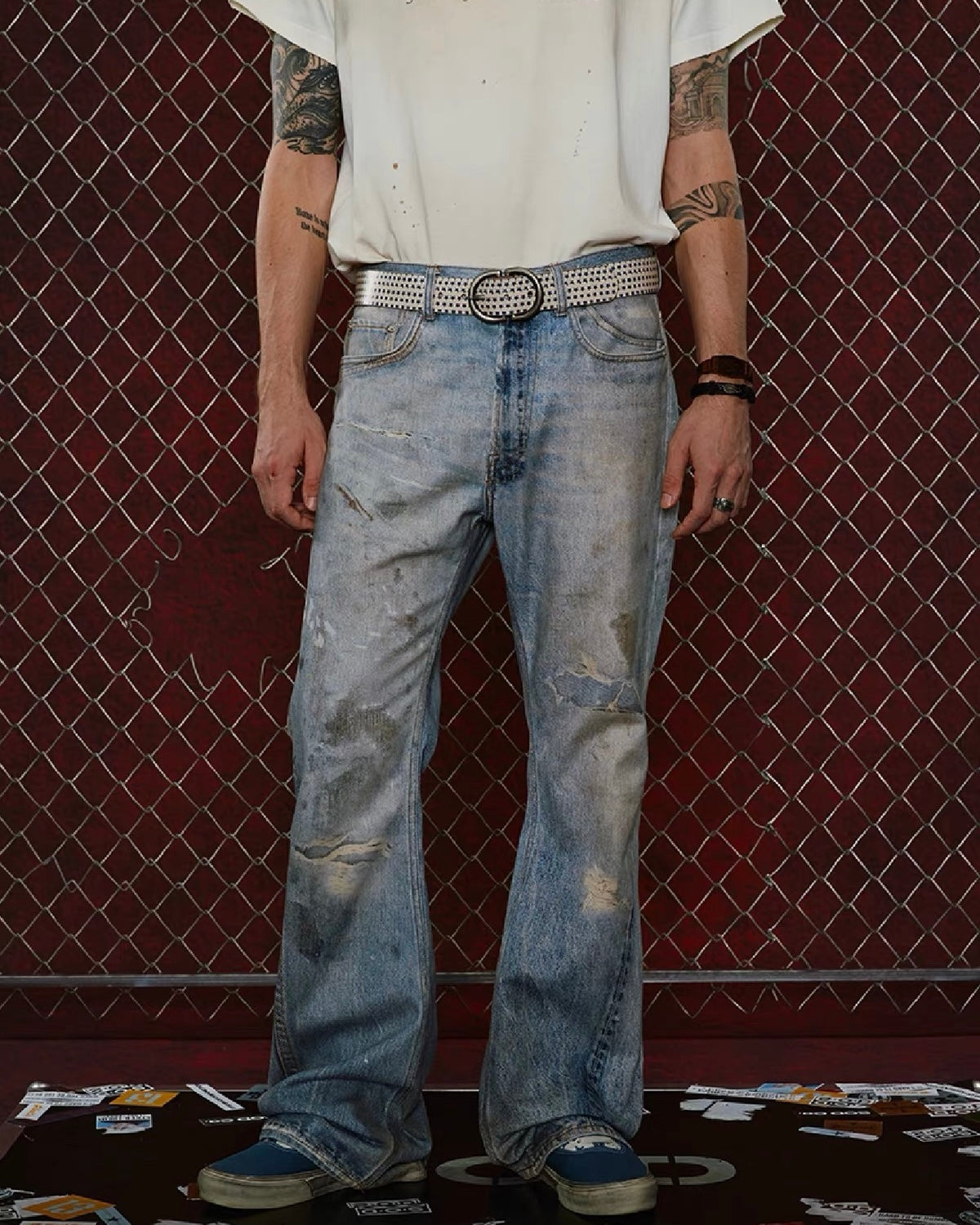 digital print bootcut jeans