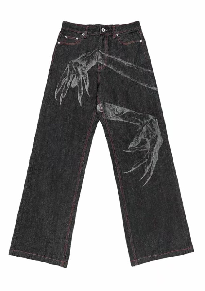 WANNA LAB ghost hand raw denim jeans