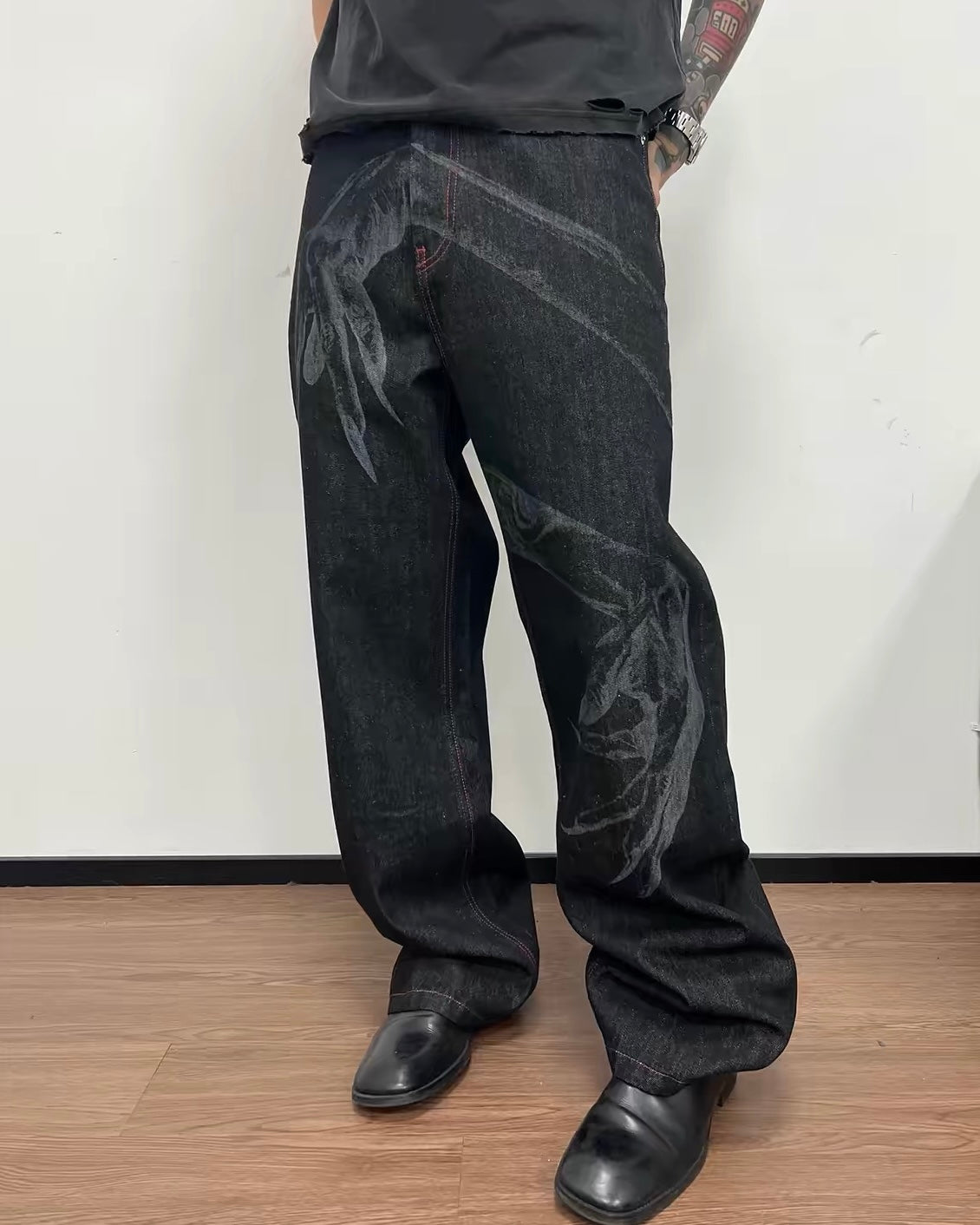 WANNA LAB ghost hand raw denim jeans