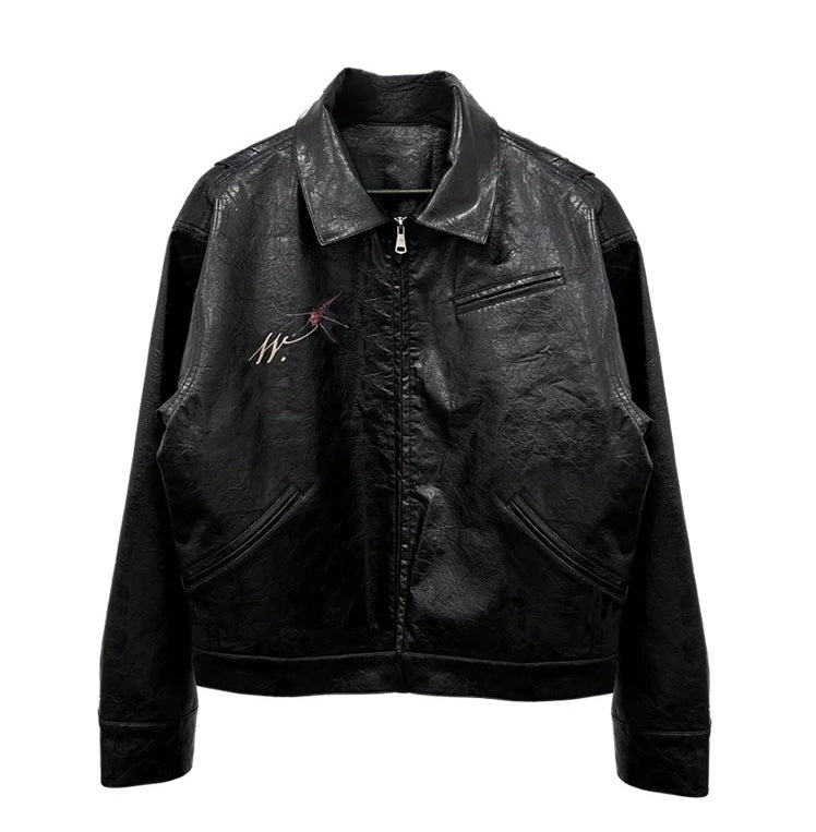 WANNALAB woman portrait padded PU  jacket