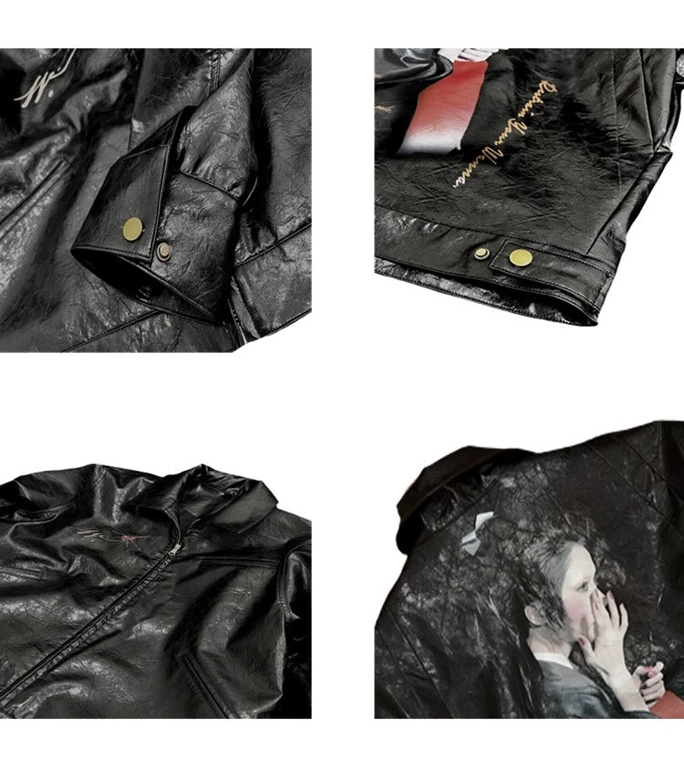 WANNALAB woman portrait padded PU  jacket