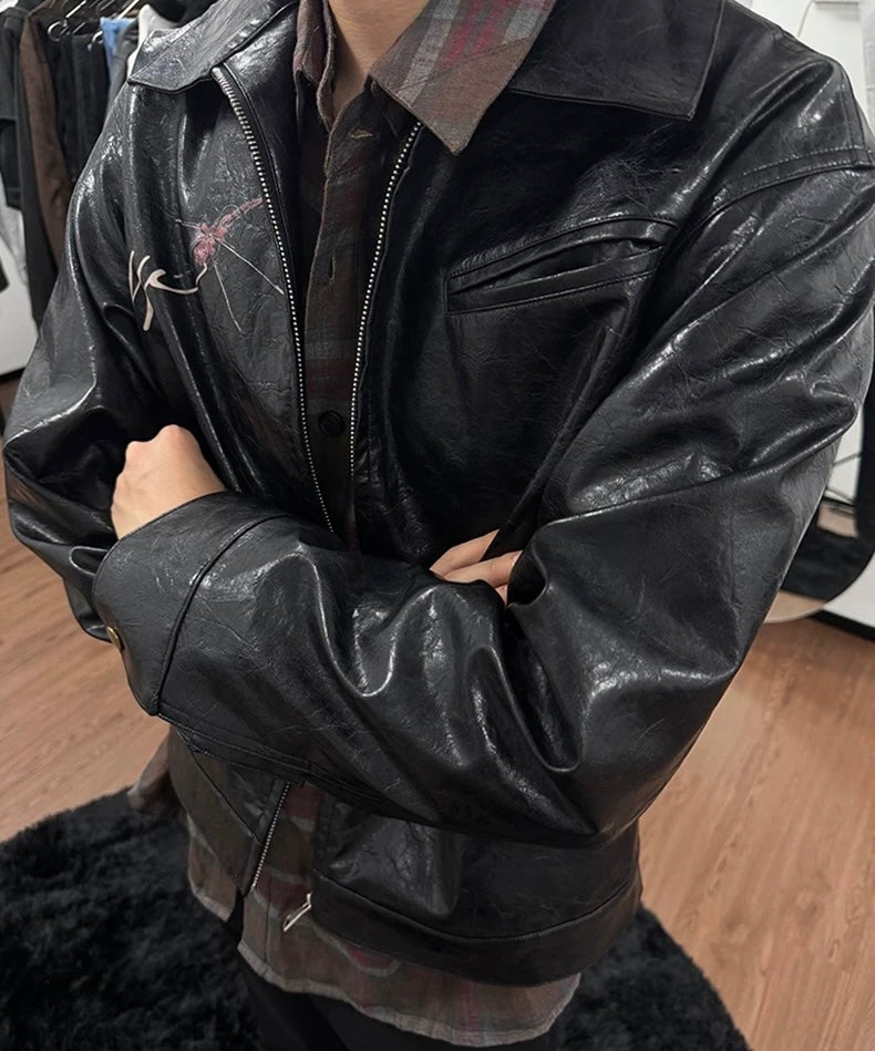 WANNALAB woman portrait padded PU  jacket