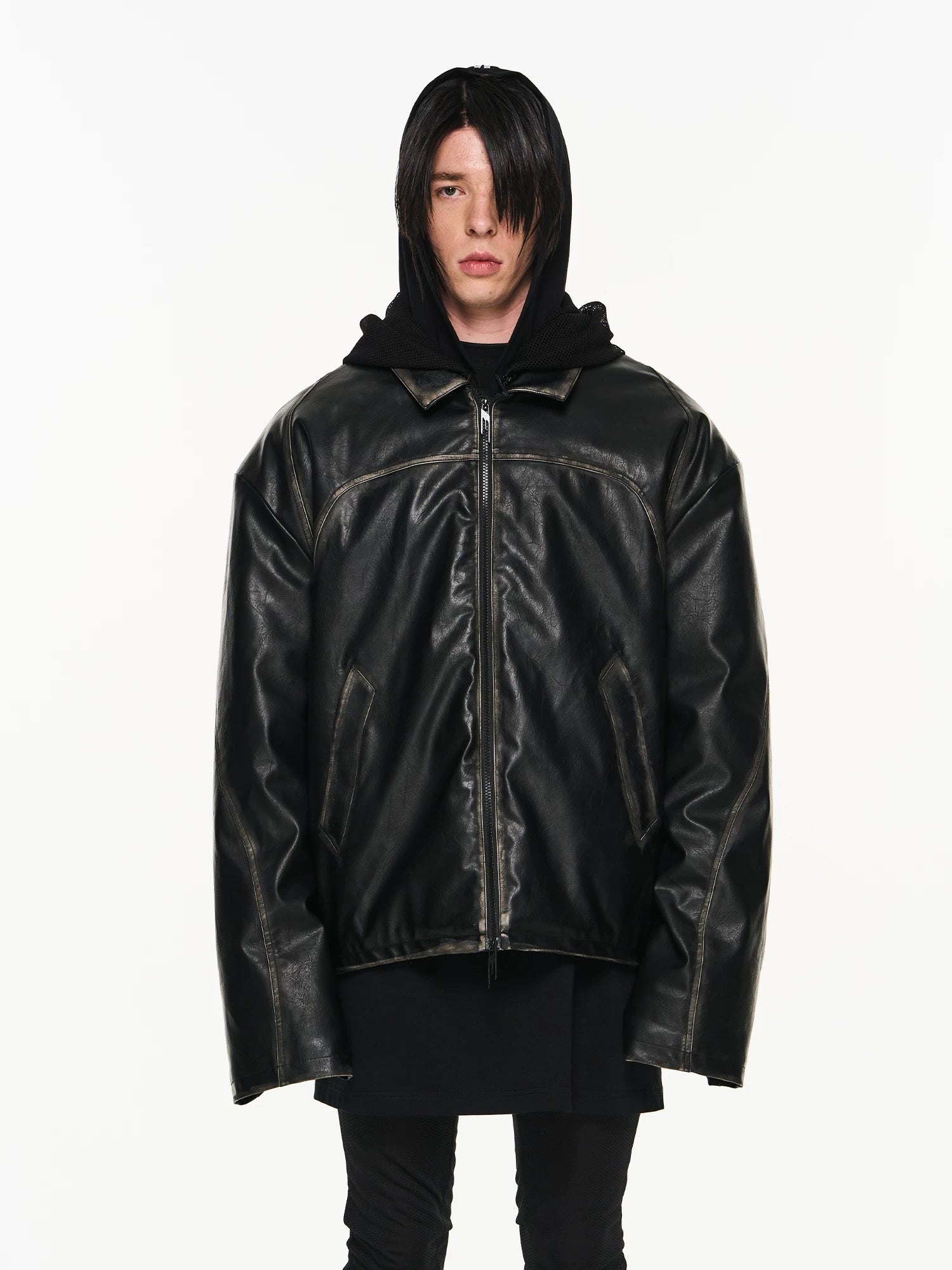 BLIND NO PLAN hoddied padded pu jacket