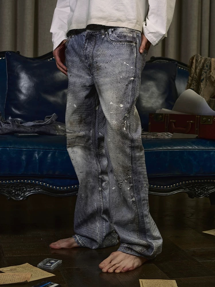 WANNA LAB ice blue digital print  jeans