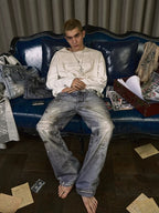 WANNA LAB ice blue digital print  jeans