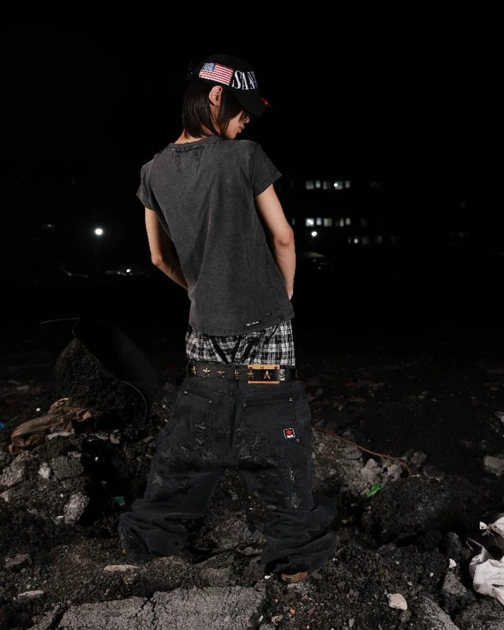 SANSLAWS ripped star patch cargo pants