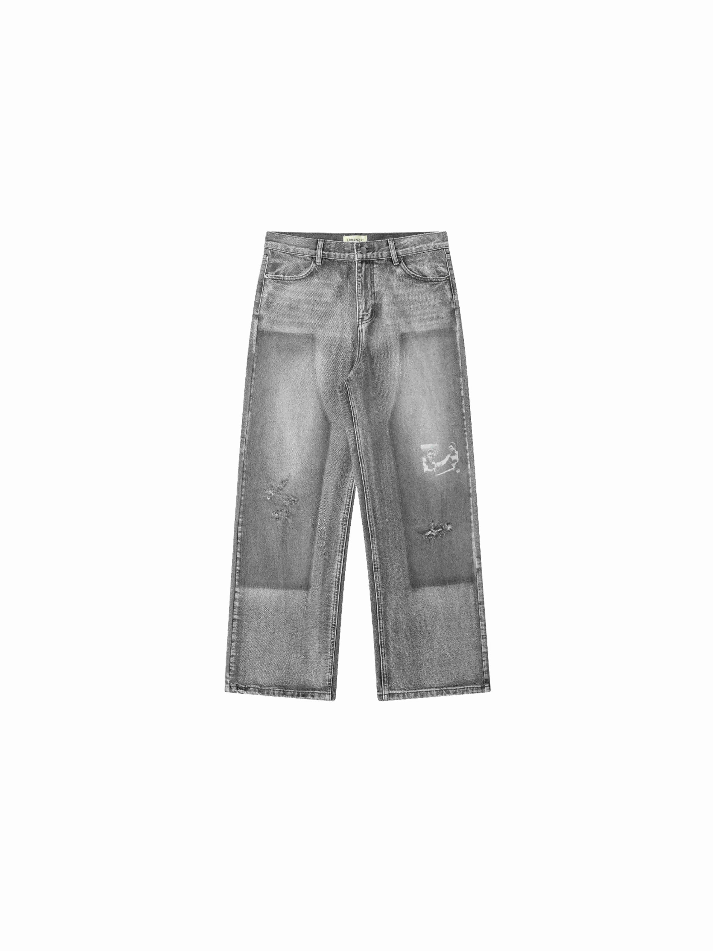 LIBERAFIT gray washed distressed jeans front view