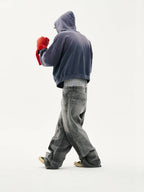 LIBERAFIT gray washed distressed jeans model back view