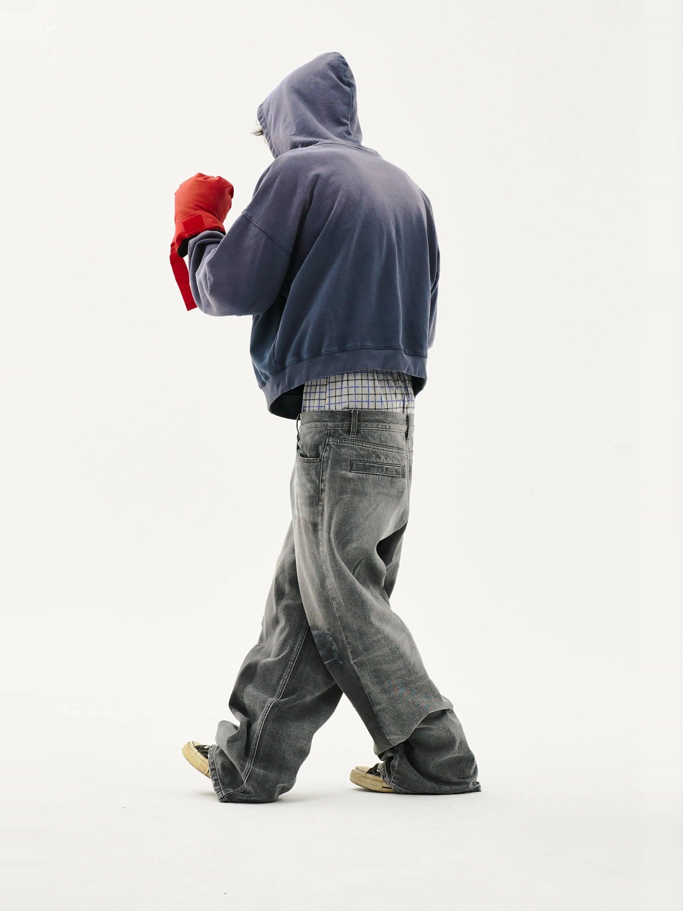 LIBERAFIT gray washed distressed jeans model back view