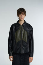 SHORTENED FAUX LEATHER JACKET - BLACK